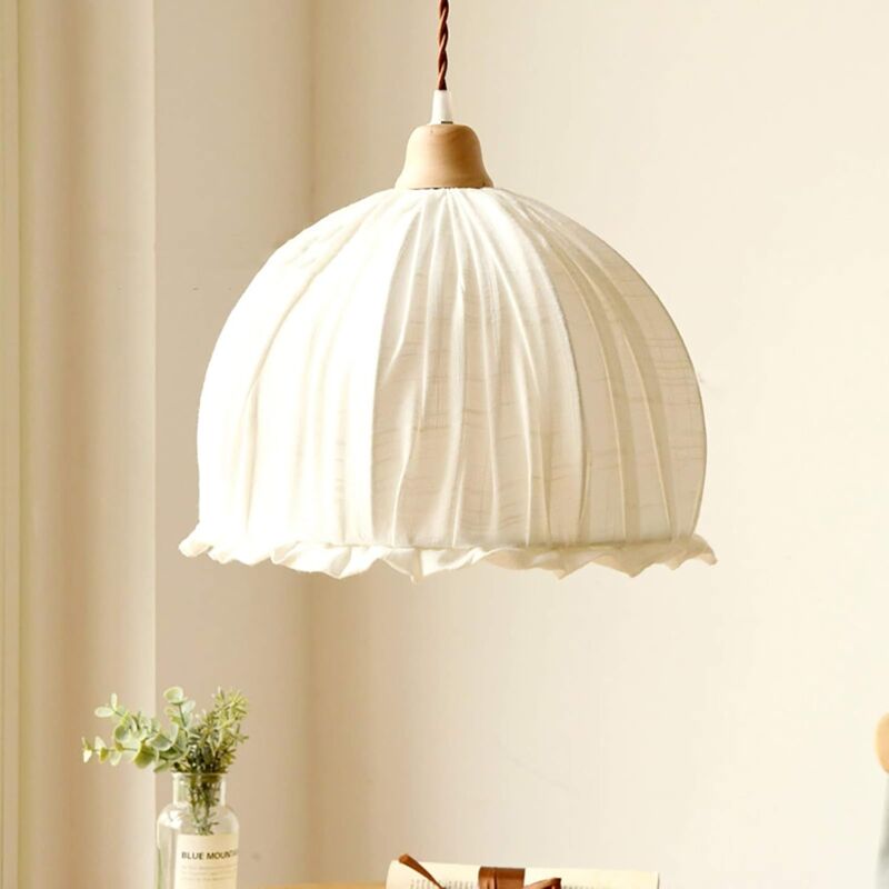foto del prodotto tonchean lampada a sospensione in tessuto a tamburo con 1 luce in stile country per camera da letto, lampada a sospensione da soffitto in lino