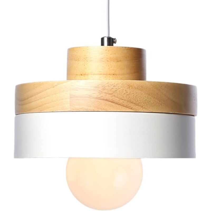 foto del prodotto tonchean lampada a sospensione moderna in legno e metallo con paralume bianco, paralume led industriale, moderne lampade a sospensione da soffitto,