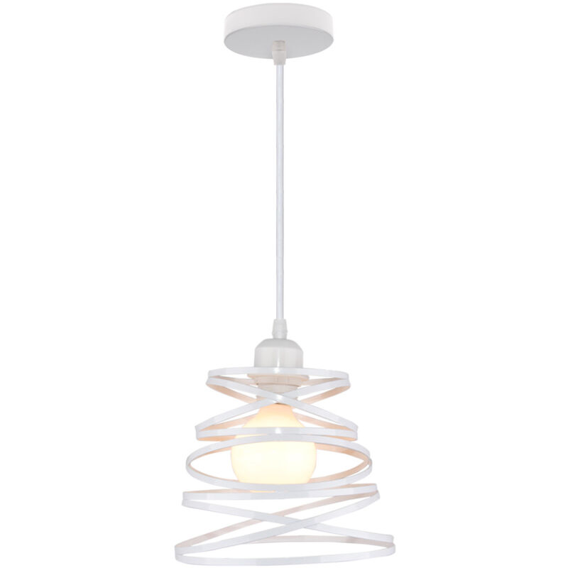 foto del prodotto tonchean lampada a sospensione vintage in gabbia di metallo e27, lampada a sospensione industriale retr bianca