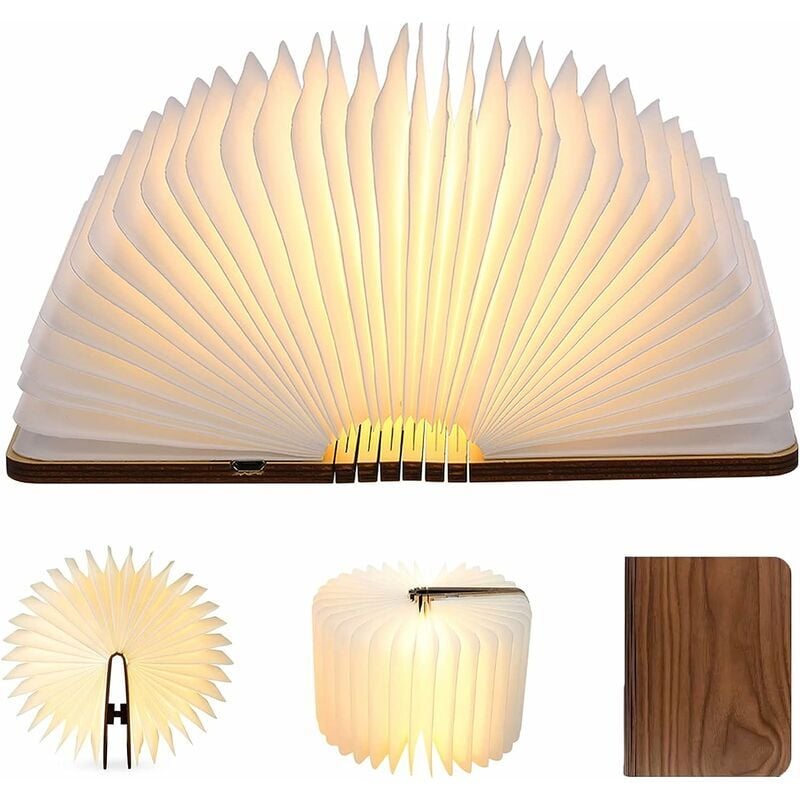 foto del prodotto tonchean lampada da libro pieghevole, regalo per la festa di met autunno, luce notturna ricaricabile tramite usb, luce led in legno che gira le