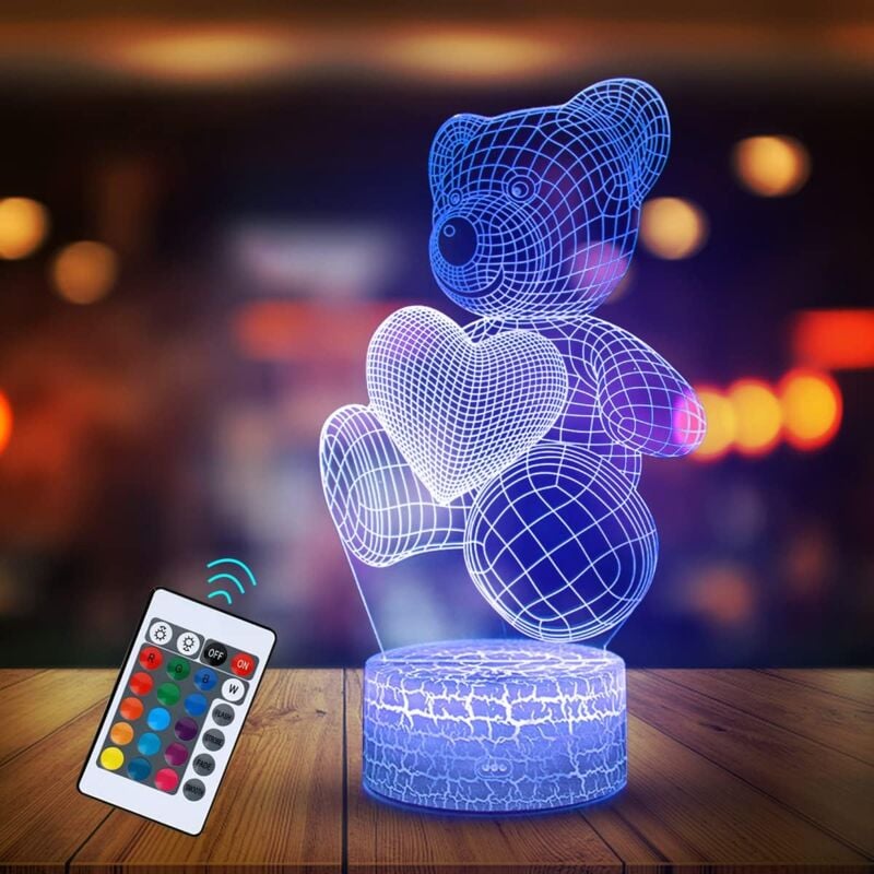 foto del prodotto tonchean lampada da notte a forma di orso con illusione 3d, luce notturna a forma di orsetto per bambini, regali per donne, lampada a led con