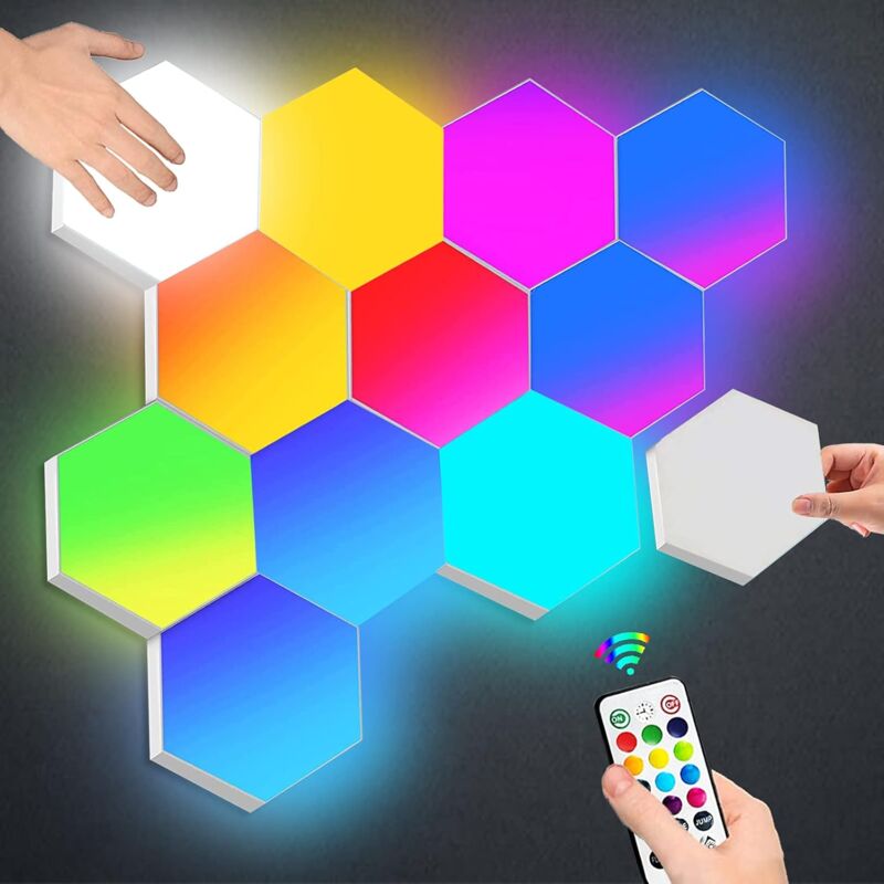 foto del prodotto tonchean lampada da parete a led con telecomando, luci esagonali intelligenti, lampada da gioco rgb con controllo touch, luci notturne, modulo di