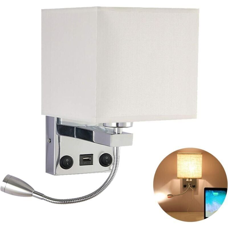 immagine 0 del prodotto tonchean lampada da parete per comodino, lampada da parete led usb flessibile, luce di lettura, supporto per braccio oscillante per camera da