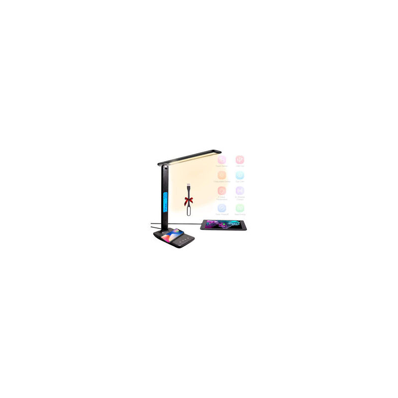 foto del prodotto tonchean lampada da scrivania a led dimmerabile, 3 modalit , 3 livelli di luminosit , display lcd, funzione di ricarica wireless, protezione degli