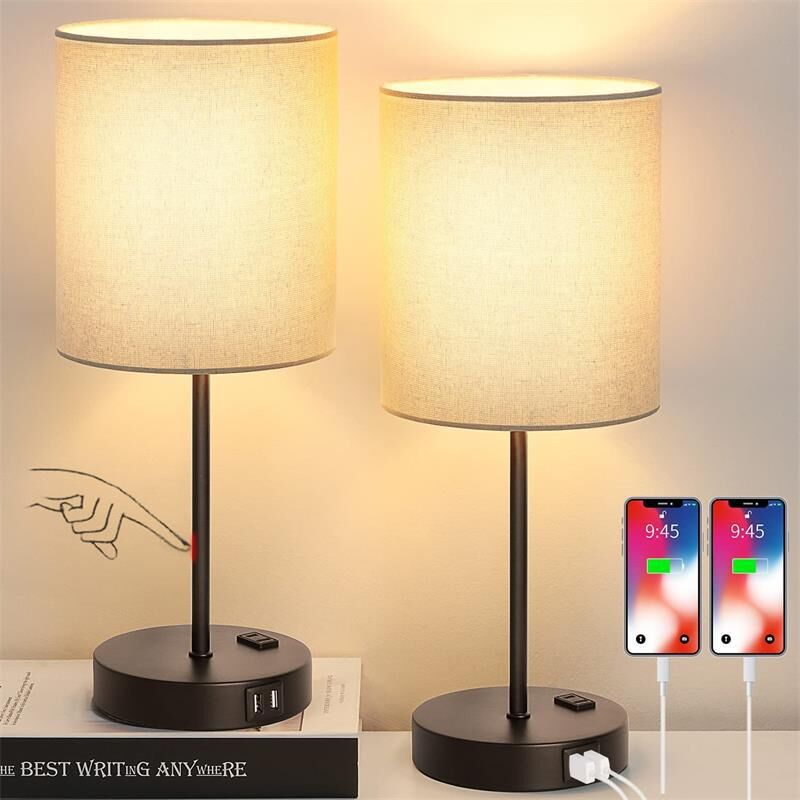 foto del prodotto tonchean lampada da scrivania con porta di ricarica usb, lampada da comodino con presa ca, lampada da scrivania moderna e minimalista con paralume