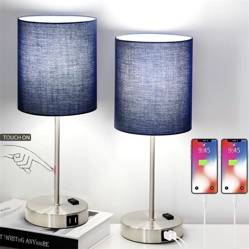 foto del prodotto tonchean lampada da scrivania con porta di ricarica usb, lampada da comodino con presa ca, lampada da scrivania moderna e minimalista con paralume