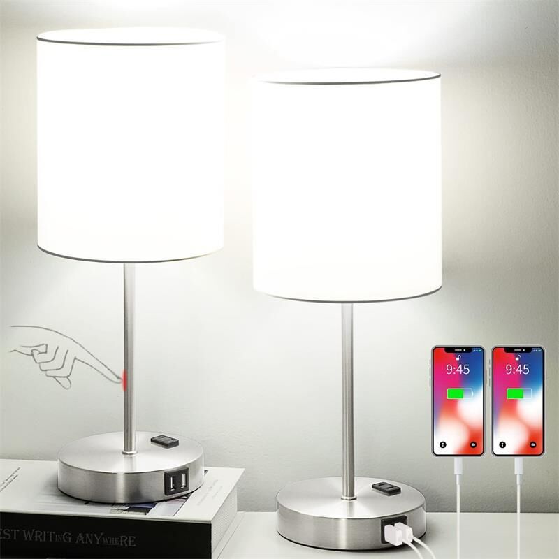 foto del prodotto tonchean lampada da scrivania con porta di ricarica usb, lampada da comodino con presa ca, lampada da scrivania moderna e minimalista con paralume