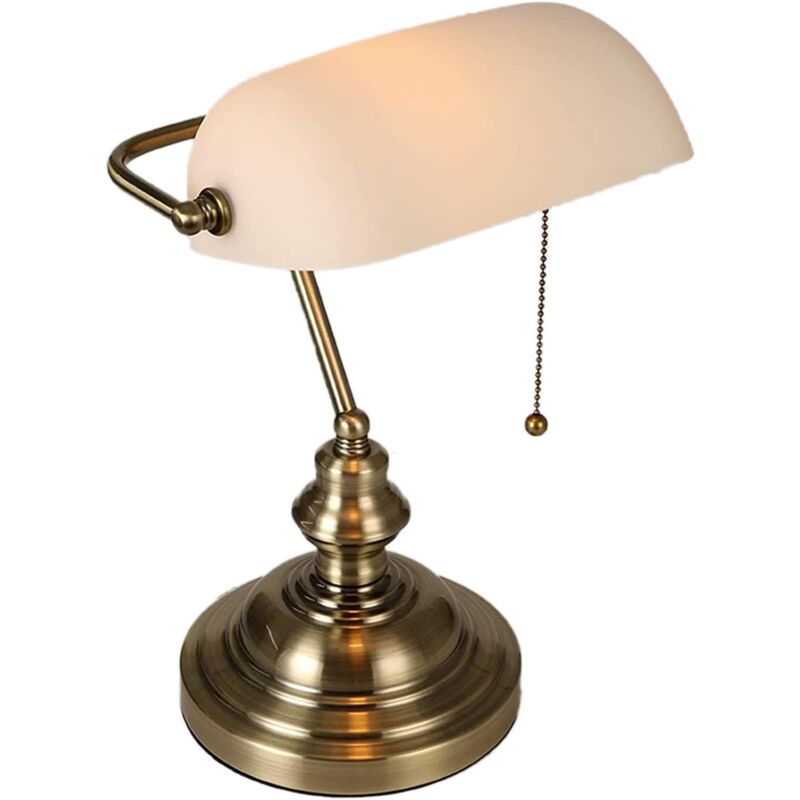 foto del prodotto tonchean lampada da scrivania da banchiere in vetro bianco opaco con interruttore a catena e luce a spina