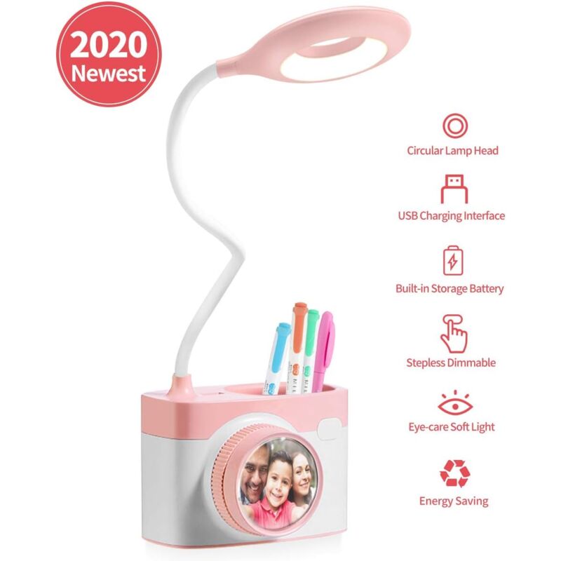 foto del prodotto tonchean lampada da scrivania per bambini, luce di lettura intuitiva con portapenne, lampada da scrivania ricaricabile tramite usb, lampada