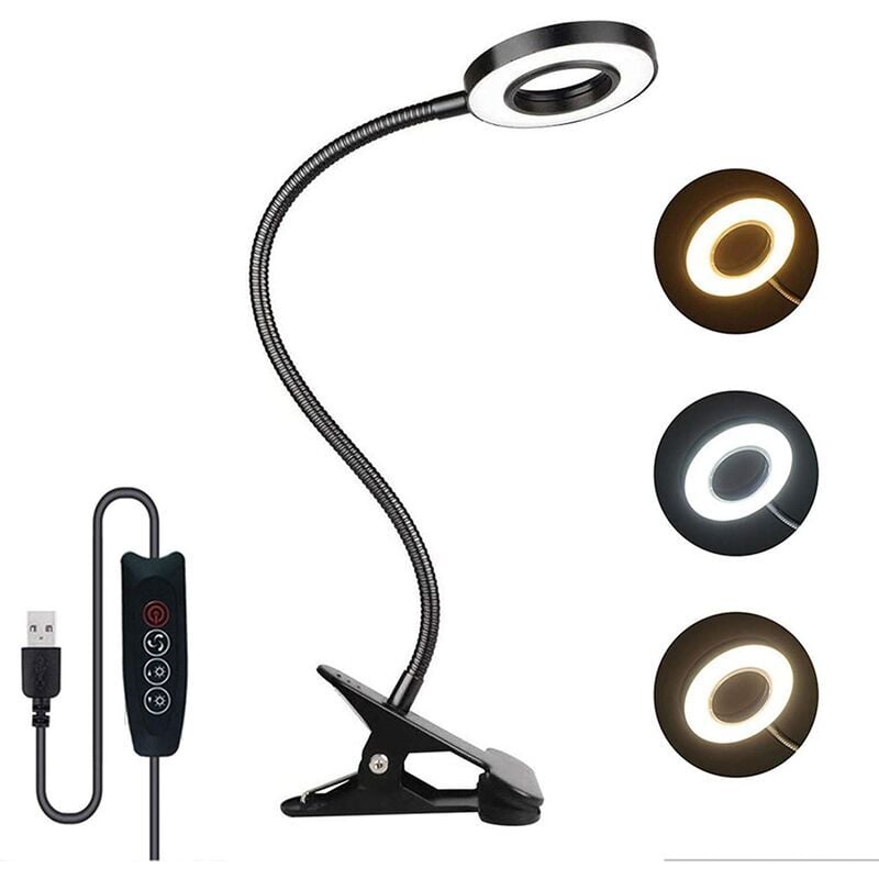 foto del prodotto tonchean lampada da scrivania usb da 7 w, 3 colori e 10 livelli di luminosit regolabili, 48 led flessibili a 350 , lampada da letto con morsetto,