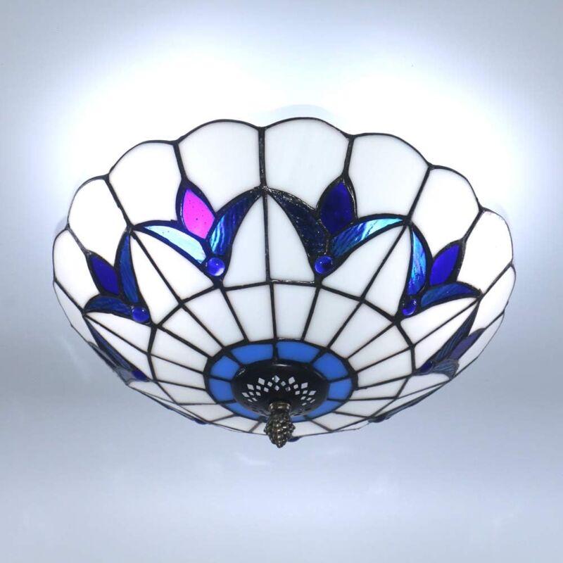 foto del prodotto tonchean lampada da soffitto in stile tiffany, lampadari d epoca, luci da soffitto in vetro colorato 9,8 pollici 