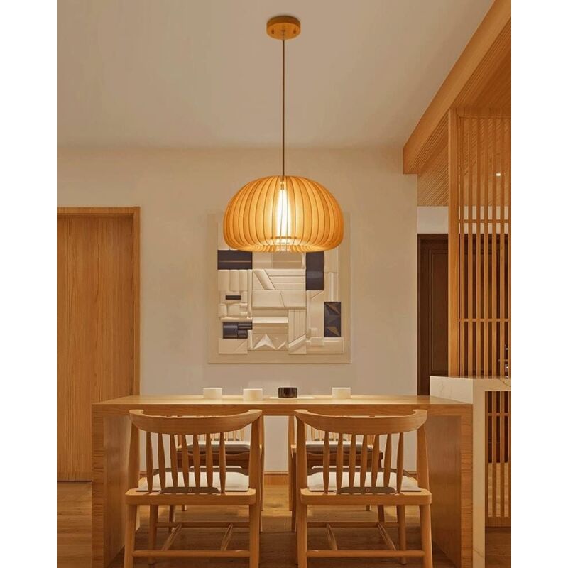 foto del prodotto tonchean lampada da soffitto nordica a forma di zucca, lampada a sospensione giapponese in legno massello per camera da letto, cucina, ristorante,