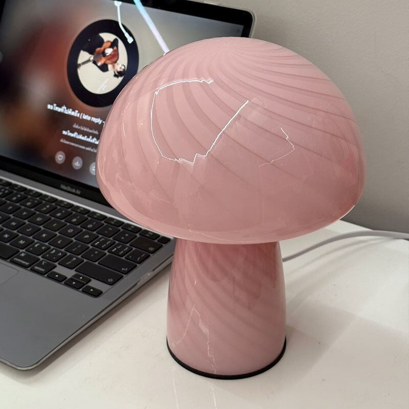foto del prodotto tonchean lampada da tavolo moderna a forma di fungo in cristallo, luce notturna a led per arredamento camera da letto, rosa classe energetica a 