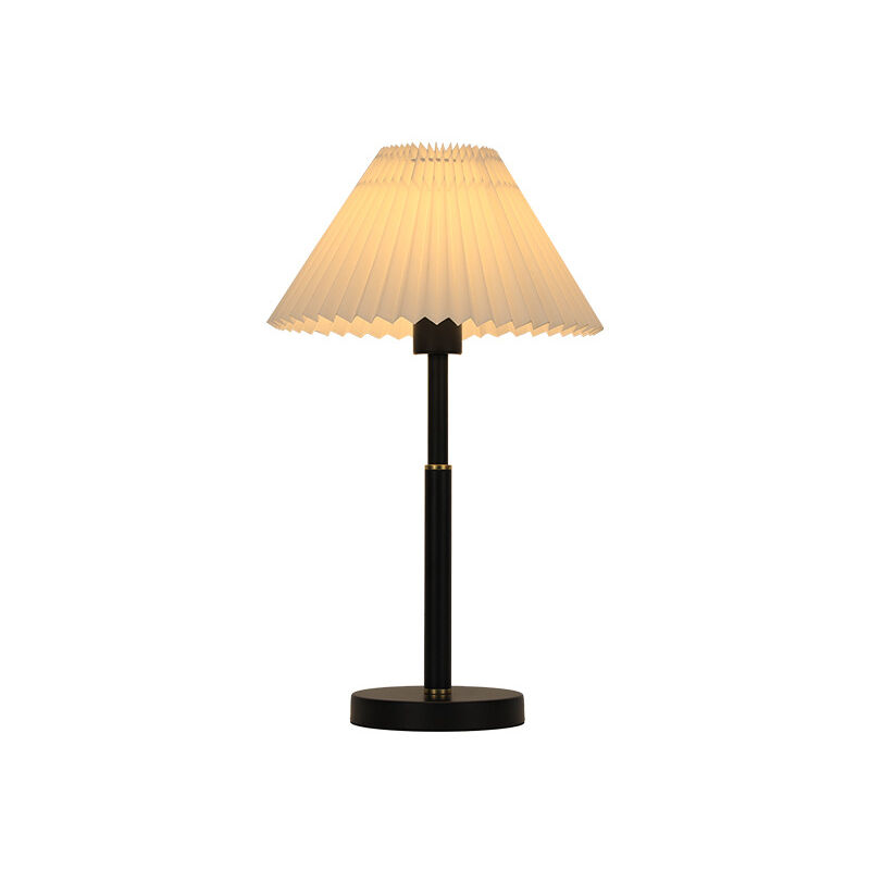 foto del prodotto tonchean lampada da tavolo plissettata nordica e27 luce bianca paralume plissettato corpo nero paralume bianco