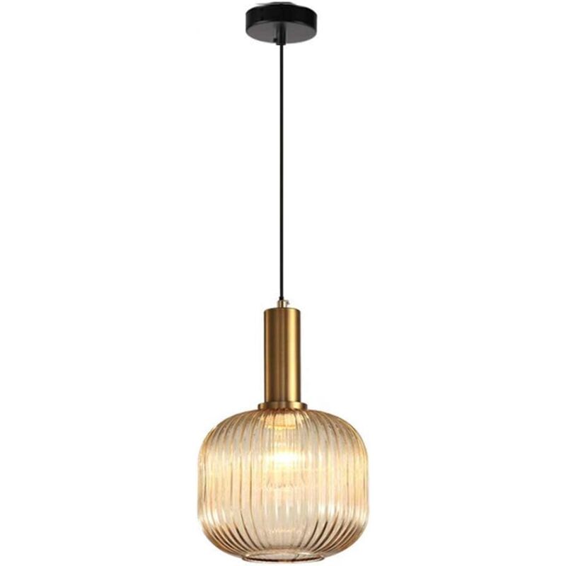 foto del prodotto tonchean lampadario moderno, attacco per lampada a sospensione in oro con paralume in vetro ambrato, lampada a sospensione a led