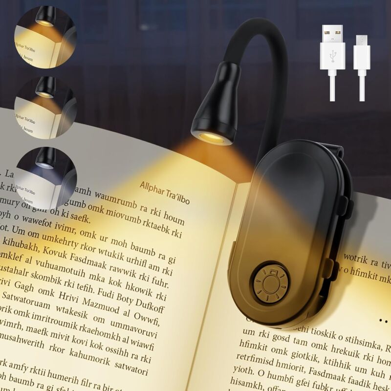 foto del prodotto tonchean luce di lettura, luce di lettura flessibile a 360 , led ricaricabile, 3 modalit di oscuramento del colore, luce di lettura con clip