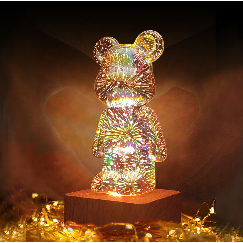 foto del prodotto tonchean luce notturna a forma di orso con fuochi d artificio 3d, 8 colori che cambiano, lampada da tavolo a led, decorazione luminosa, regalo per