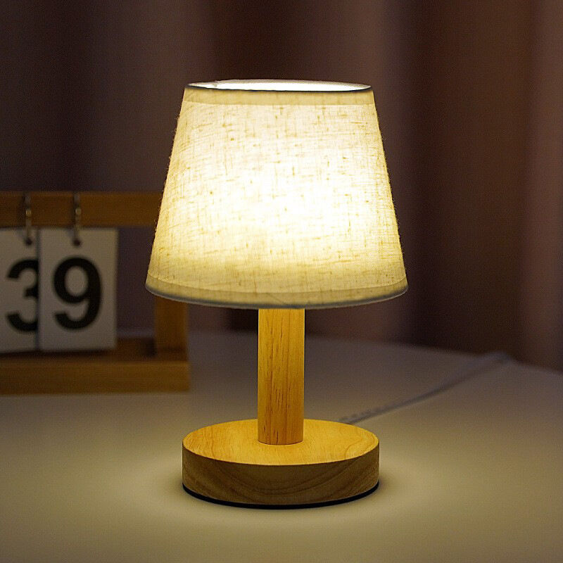 foto del prodotto tonchean luce notturna a led in legno con paralume in lino per camera da letto e soggiorno