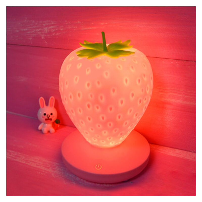 foto del prodotto tonchean luce notturna in silicone a forma di fragola per bambini con cambio colore, ricaricabile tramite usb, interruttore touch a 3 modalit ,
