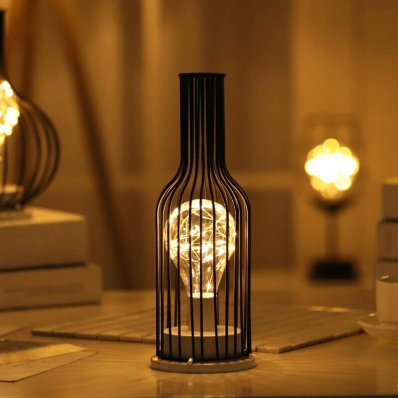 foto del prodotto tonchean luce notturna retr in ferro, lampada da tavolo creativa a forma di bottiglia di vino, luce notturna in filo di rame per casa, ristorante,