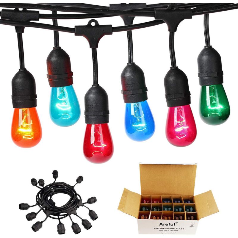 foto del prodotto tonchean luci a catena per esterni, 15 m 50 piedi, resistenti alle intemperie, collegabili, multicolore, di qualit commerciale, con 12 prese