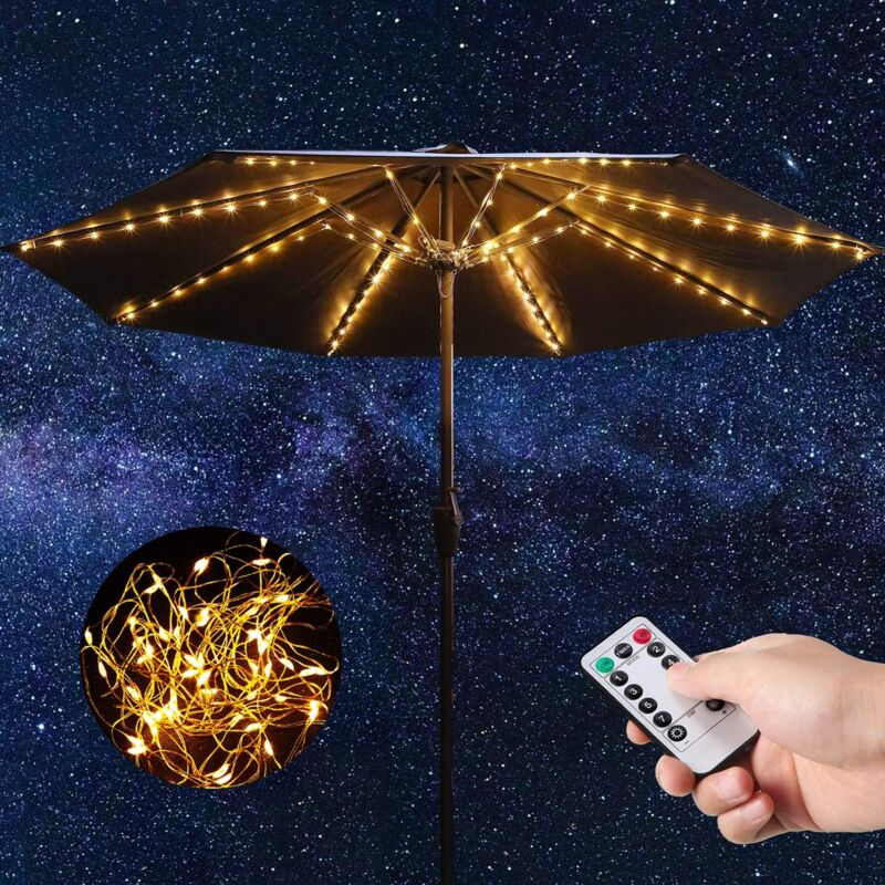 foto del prodotto tonchean luci a corda per ombrellone da patio, luci a corda bianco caldo con telecomando, 104 led luminosi, 8 modalit , luci da palo per esterni