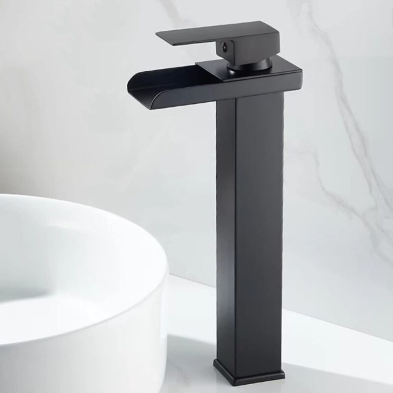 foto del prodotto tonchean miscelatore per lavabo a cascata nero, rubinetto per lavabo in acciaio inossidabile con beccuccio a cascata, miscelatore per lavabo