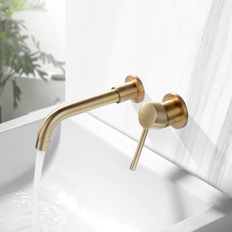 foto del prodotto tonchean miscelatore per lavabo a parete, miscelatore per lavabo in ottone, beccuccio girevole a 360 per acqua calda e fredda, miscelatore