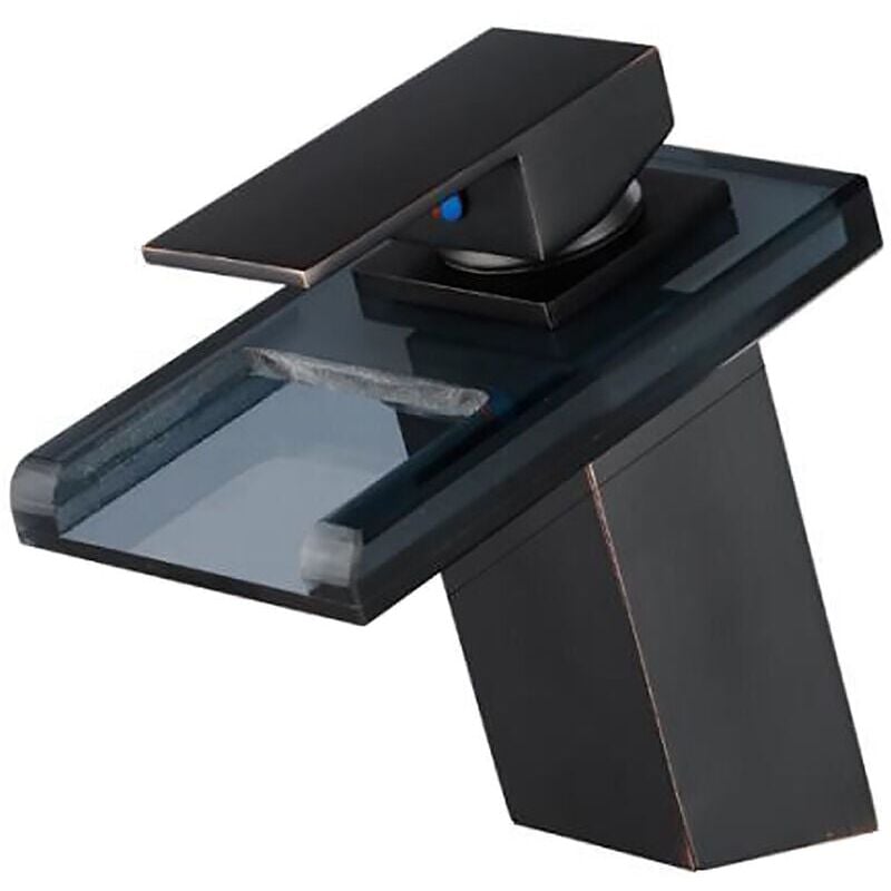 foto del prodotto tonchean miscelatore per lavabo da bagno a cascata in vetro ceramico nero senza led e flessibile