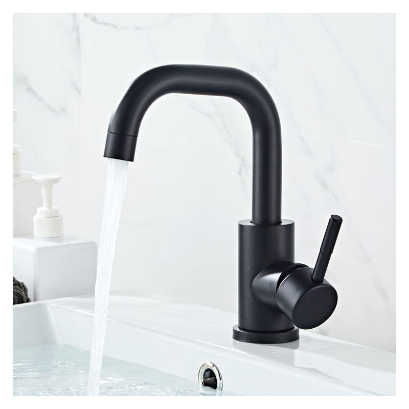 foto del prodotto tonchean miscelatore per lavabo nero con aeratore estraibile, girevole a 360 , miscelatore per bagno in ottone, altezza 201 mm, acqua calda e