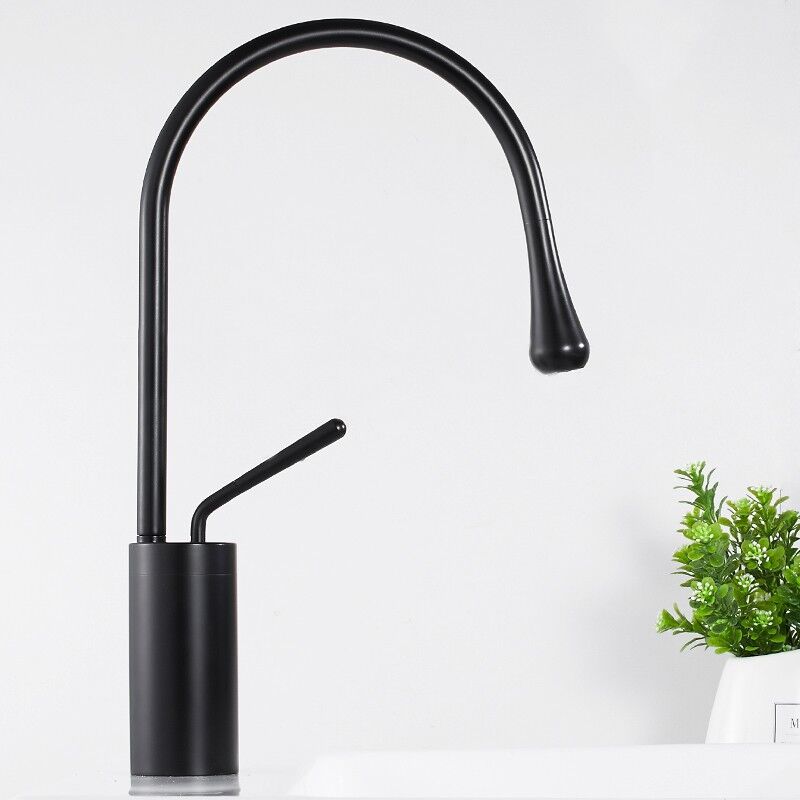 foto del prodotto tonchean miscelatore per lavabo nero creativo, rubinetto per lavabo da appoggio girevole a 360 , rubinetto per bagno in ottone con beccuccio alto