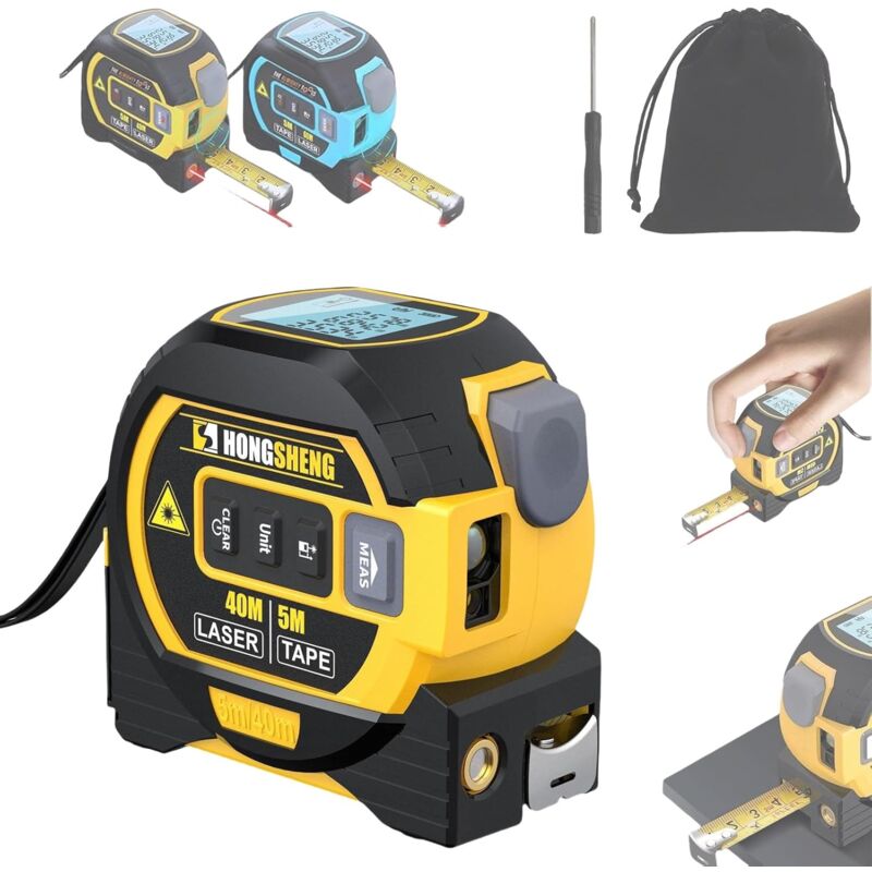 foto del prodotto tonchean misuratore di distanza laser 3 in 1 portata fino a 40 m con laser a linee incrociate metro a nastro memoria per 20 valori di