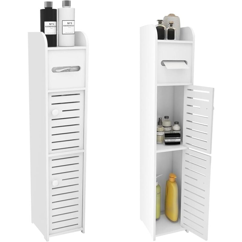 foto del prodotto tonchean mobiletto portaoggetti per wc piccolo, porta carta igienica, colonna, mobiletto per bagno, credenza, ripiano regolabile, piedini