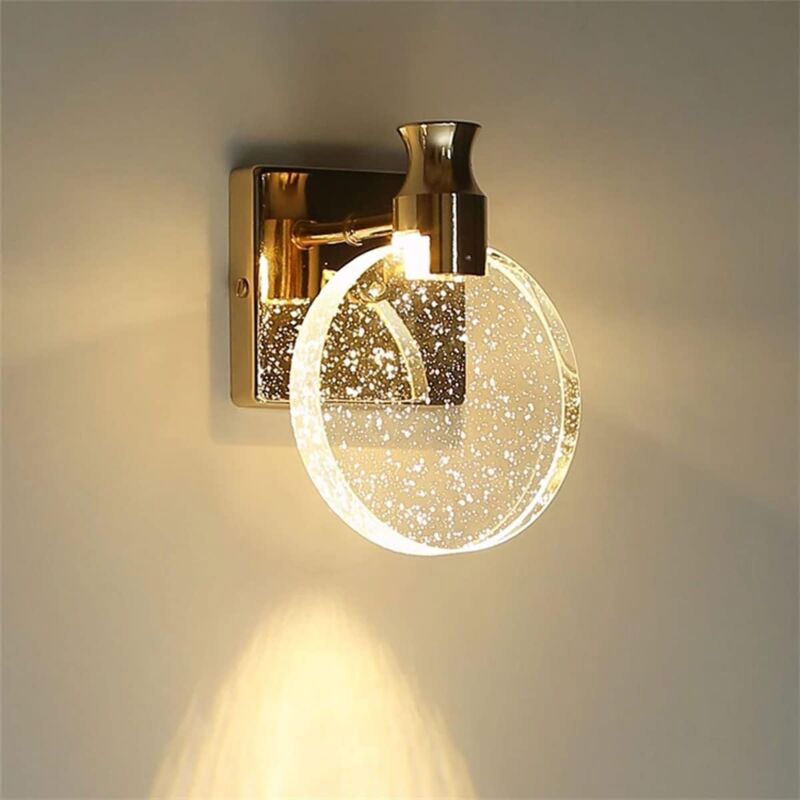 foto del prodotto tonchean moderna lampada da parete a led in cristallo creativo con paralume in cristallo a bolle rotonde, lampada da comodino dorata per soggiorno,