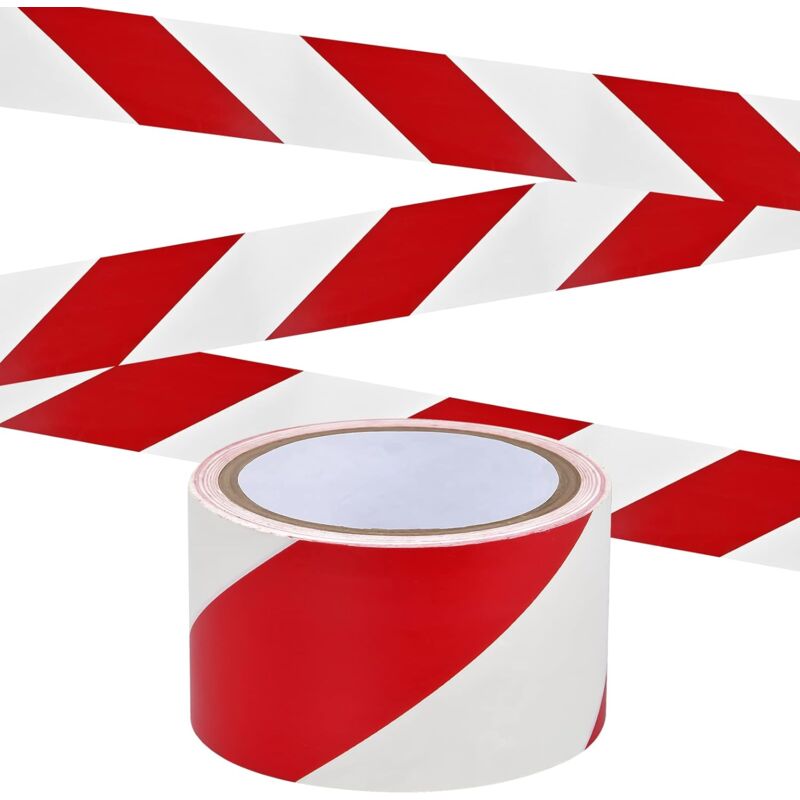 foto del prodotto tonchean nastro di avvertimento 5 cm x 16 m per rotolo per la marcatura del pavimento sicurezza strisce rosse e bianche