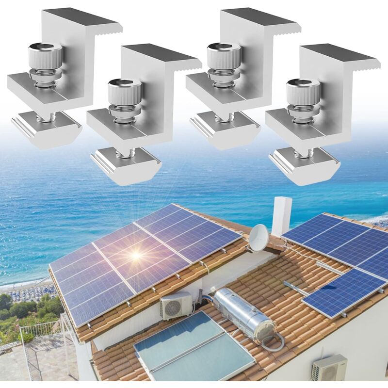 foto del prodotto tonchean pannello solare, staffe di fissaggio per bordi di pannelli solari, 4 pezzi staffe di fissaggio per pannelli solari, per moduli da 30 mm di