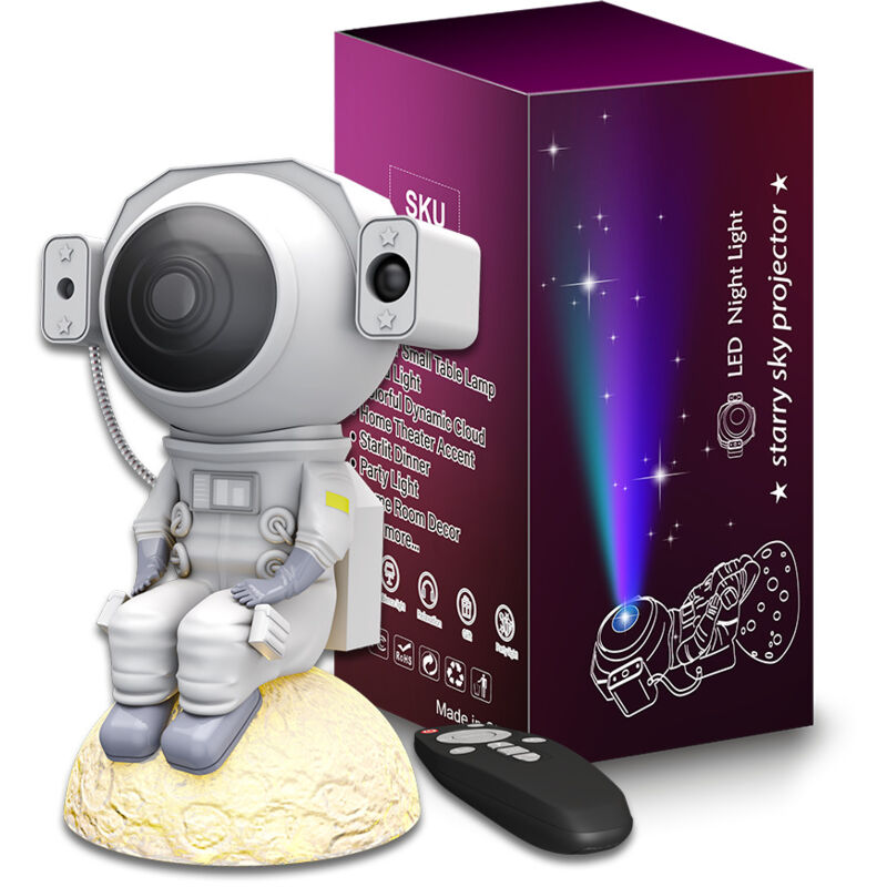 foto del prodotto tonchean proiettore di stelle astronauta, luce notturna con timer, telecomando e altoparlante bluetooth, proiezioni di pi colori regolabili a