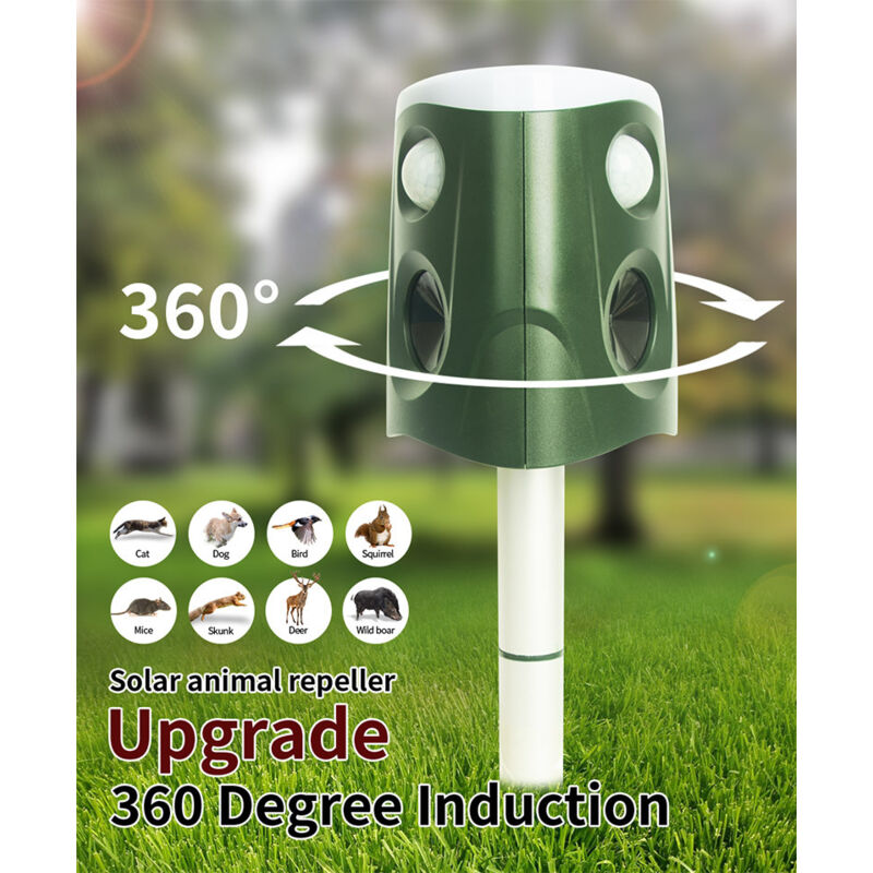 foto del prodotto tonchean repellente per animali da esterno a energia solare a 360 gradi, repellente per topi a ultrasuoni