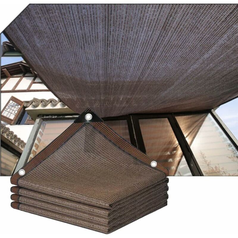 foto del prodotto tonchean rete ombreggiante protezione uv traspirante rinfrescante balcone giardino rete ombreggiante con occhielli calore e antivento marrone 3x5m