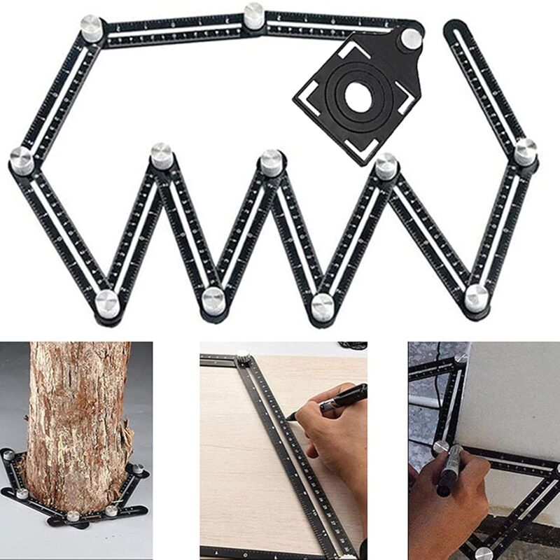 foto del prodotto tonchean righello di misurazione multi angolo per piastrelle strumento angolare nero modello angolare in lega di alluminio strumenti a 12