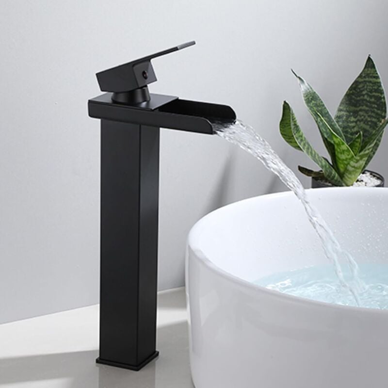 foto del prodotto tonchean rubinetti per il bagno rubinetto miscelatore a cascata nero, rubinetto miscelatore per lavandino del bagno, rubinetto miscelatore per