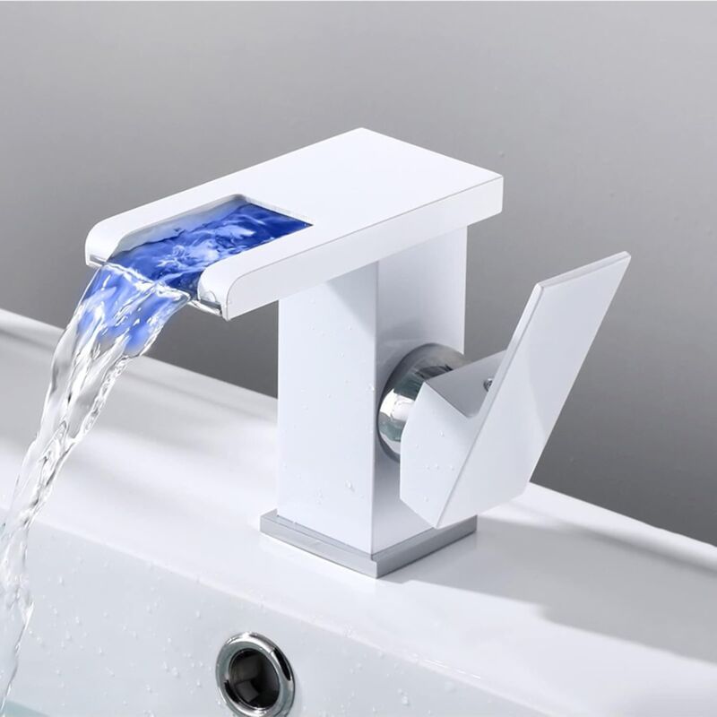 foto del prodotto tonchean rubinetti per lavabo da bagno, rubinetto per lavabo da bagno a cascata led, rubinetto per lavabo con maniglia singola, cambio colore rgb