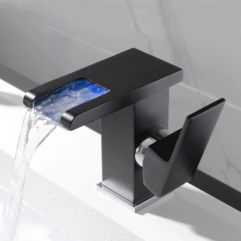 foto del prodotto tonchean rubinetti per lavabo, rubinetto per lavabo a cascata led per bagno, rubinetto per lavabo a maniglia singola, cambio colore rgb alimentato
