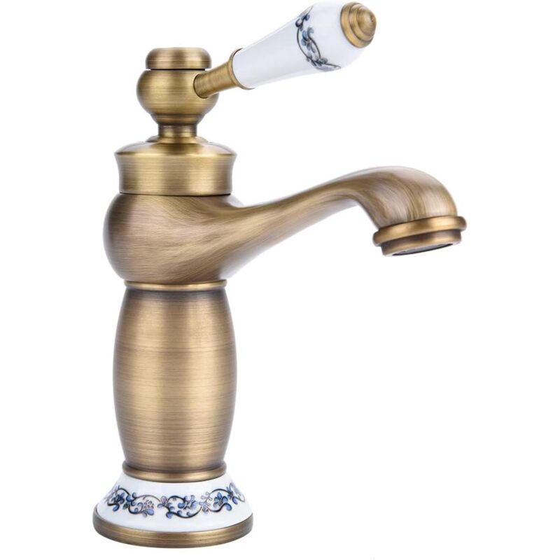 foto del prodotto tonchean rubinetto in ottone anticato in ceramica, rubinetto per lavabo da bagno, rubinetto retr a collo lungo in porcellana blu e bianca,