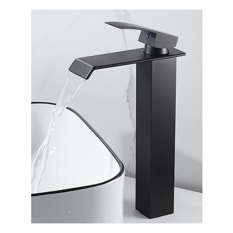 foto del prodotto tonchean rubinetto per bagno nero, miscelatore per lavabo alto, rubinetto per lavabo monoforo dal design moderno e creativo, ottone puro, nero opaco
