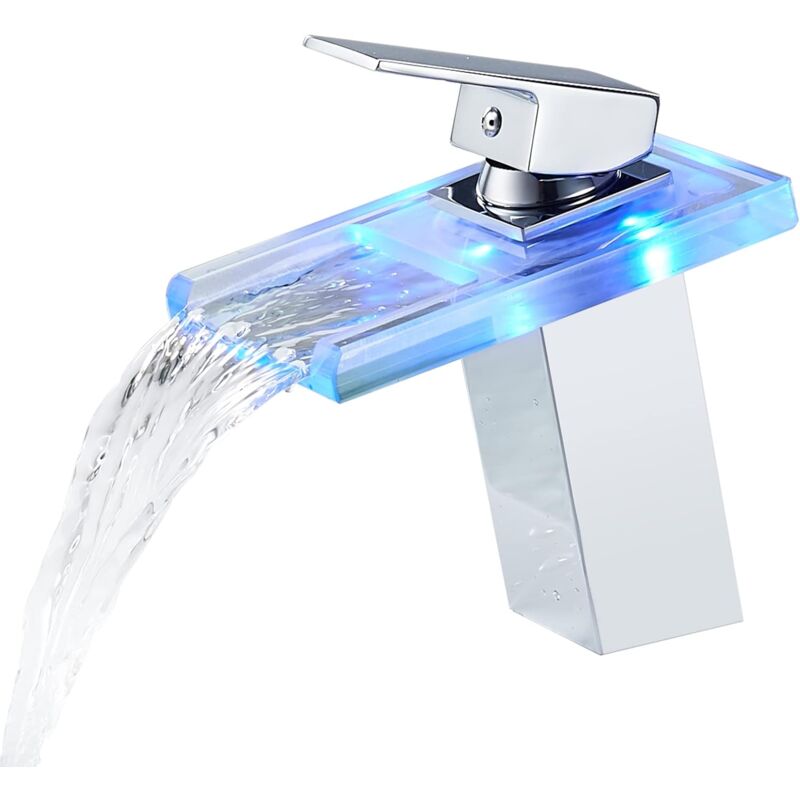 foto del prodotto tonchean rubinetto per lavabo a cascata in vetro a led rubinetto per lavabo con acqua calda e fredda 3 colori che cambiano corpo in ottone