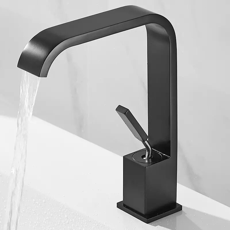 foto del prodotto tonchean rubinetto per lavabo a cascata nero con beccuccio alto, miscelatore per bagno in ottone