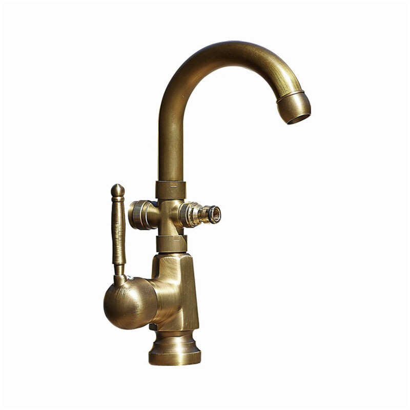 foto del prodotto tonchean rubinetto per lavabo antico completamente in rame, rubinetto multifunzione uno su due con separatore d acqua antigelo, doppio uso caldo e