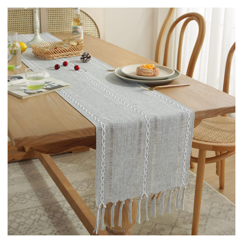 foto del prodotto tonchean runner da tavolo in macram con nappe, runner da tavolo vintage per la decorazione moderna e rustica del tavolo da pranzo grigio, 13 x