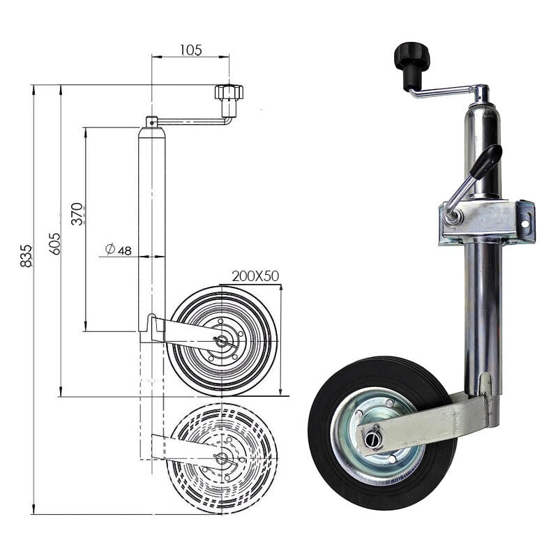 foto del prodotto tonchean ruota di supporto flangia di fissaggio diametro 48mm